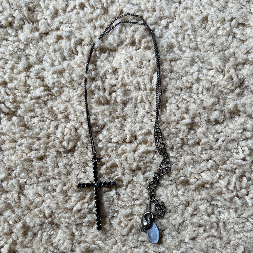 Guess Black Cross Pendant Necklace